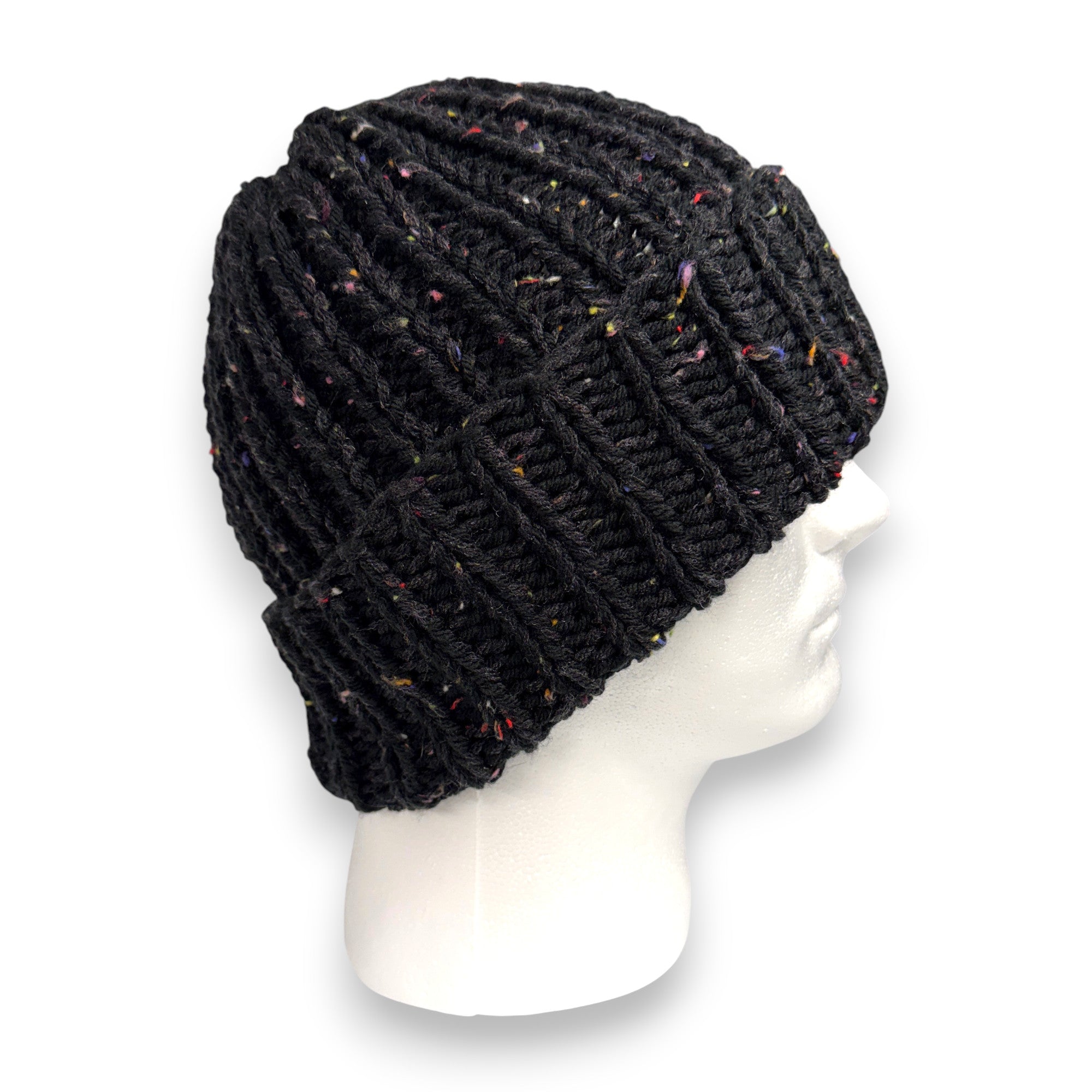 Black Multi Tweed Chunky Knit Beanie