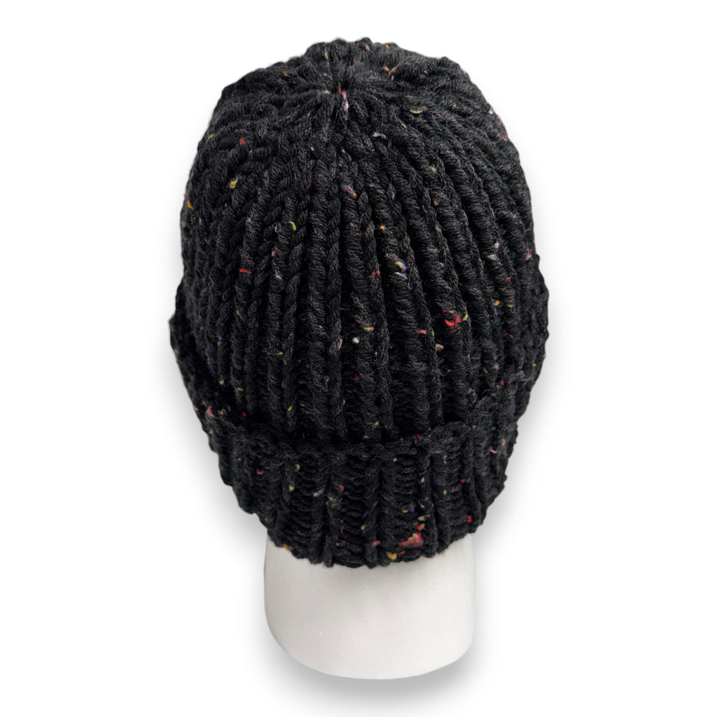 Black Multi Tweed Chunky Knit Beanie