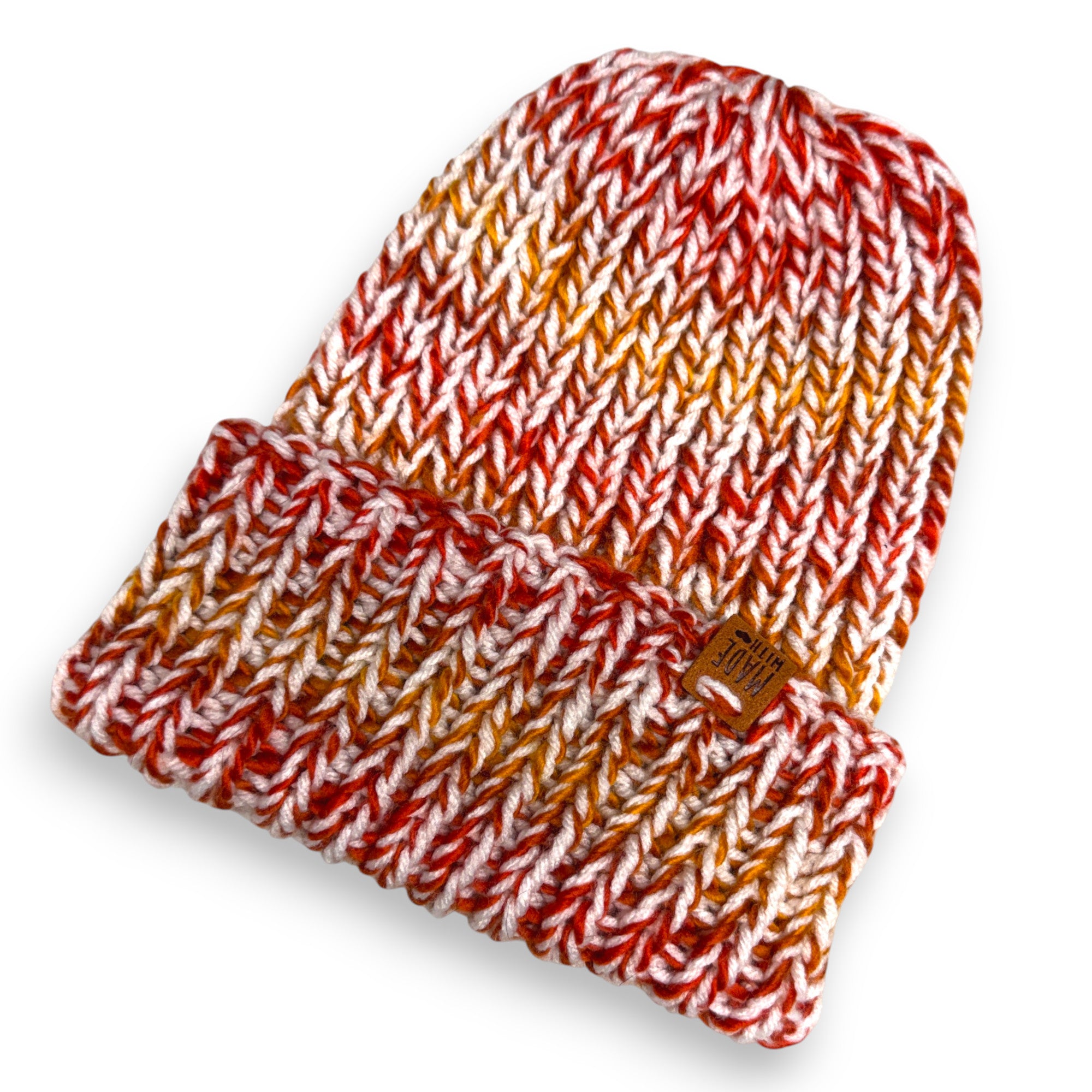 Marled Orange & White Chunky Knit Beanie
