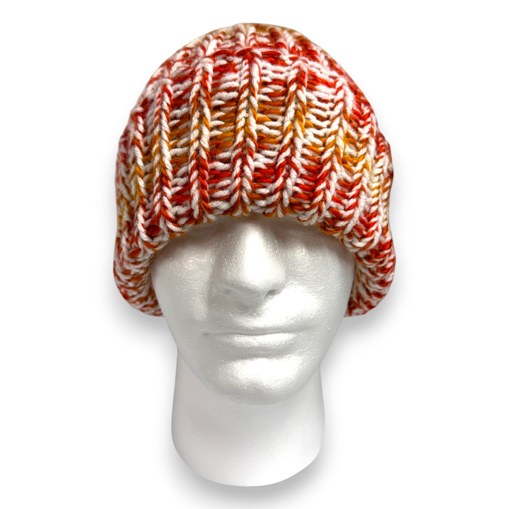 Marled Orange & White Chunky Knit Beanie