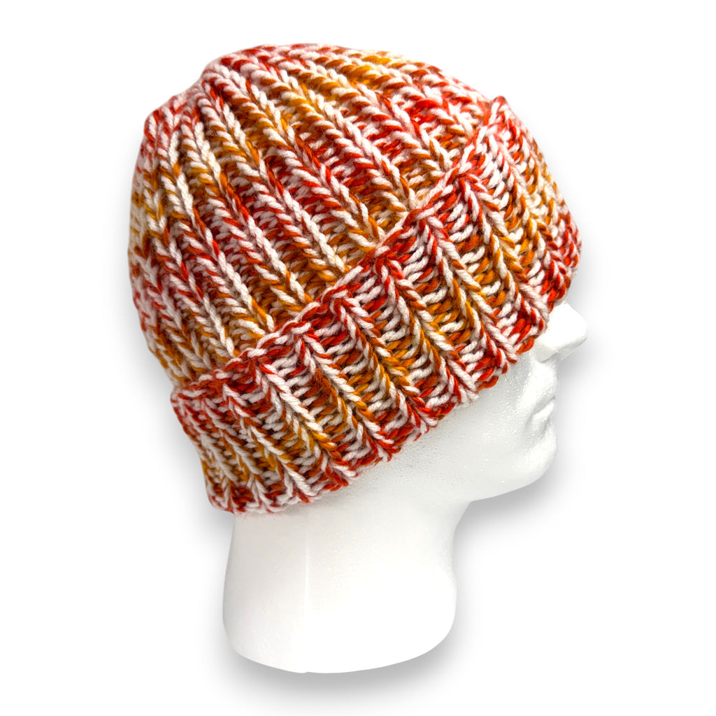 Marled Orange & White Chunky Knit Beanie